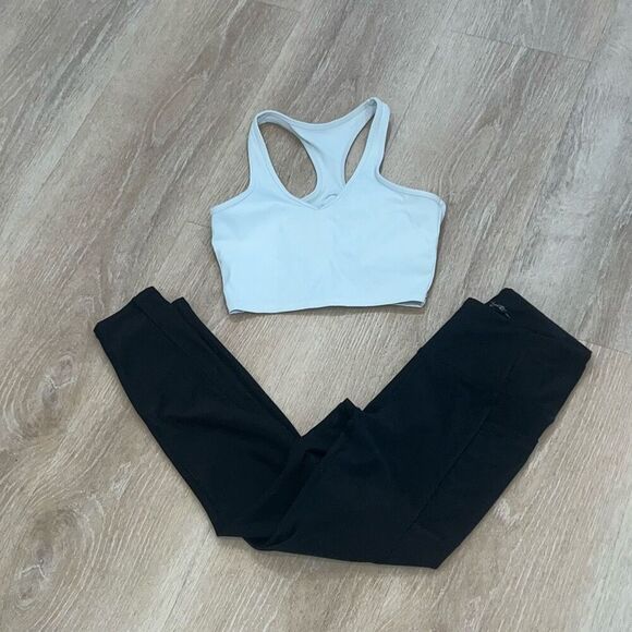 X by Gottex White Racerback Sports Bra & Black Leggings Workout Set, Women’s XS - Picture 7 of 7